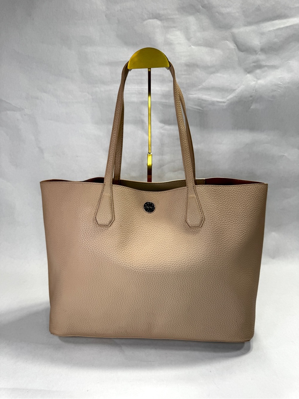 Tory Burch Perry Large Pebbled Leather Tote Blush Nude